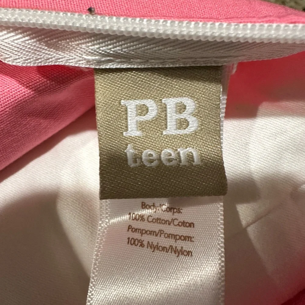 Pom Pom Pillow PB Teen White Hot Pink 15